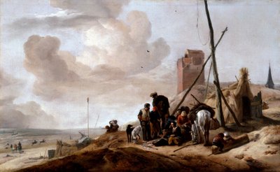 Een kustscène door Philips Wouwerman